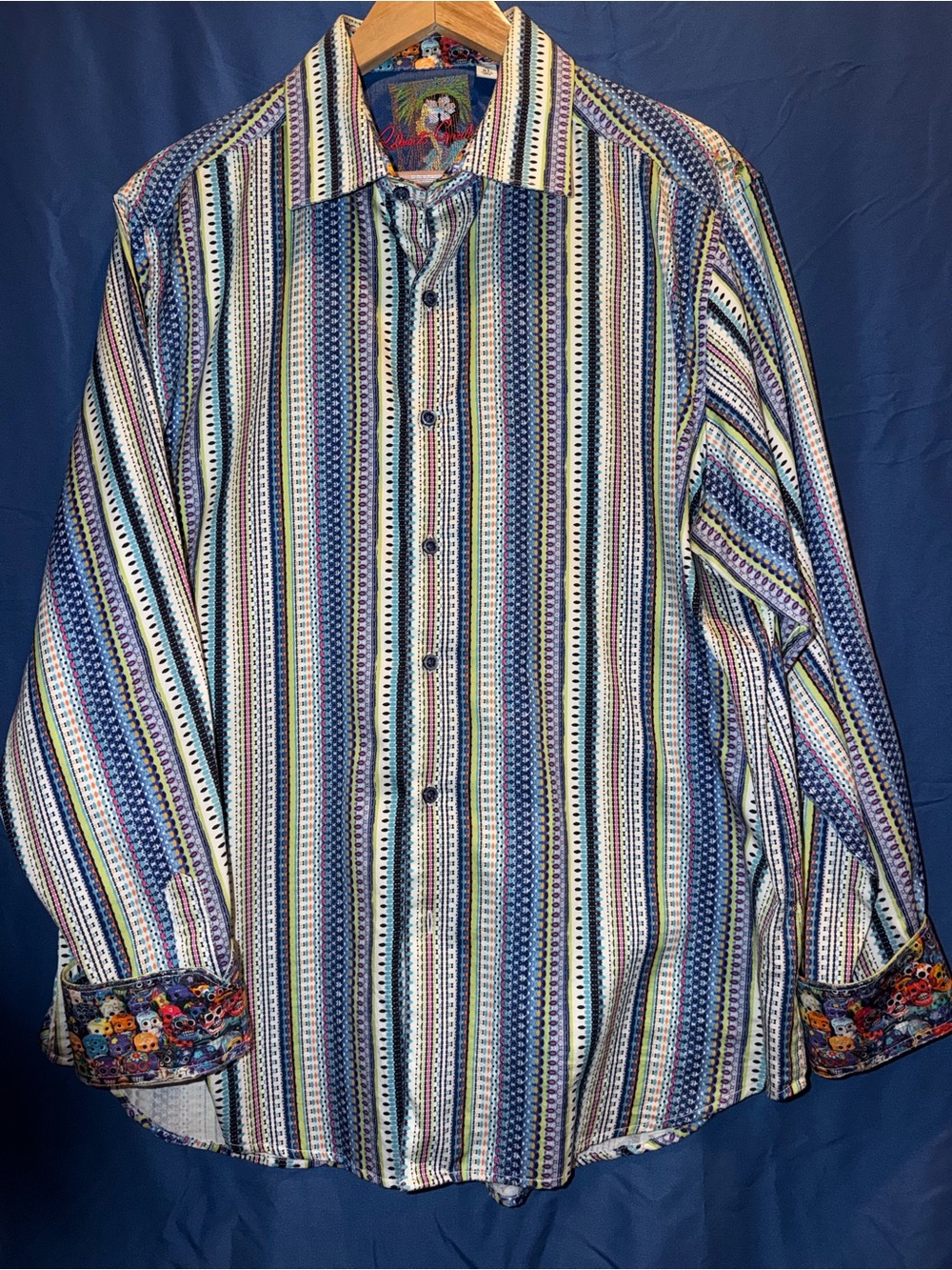 Robert Graham Men’s Vibrant Multi-Stripe with Signature Sugar Scull Cuffs